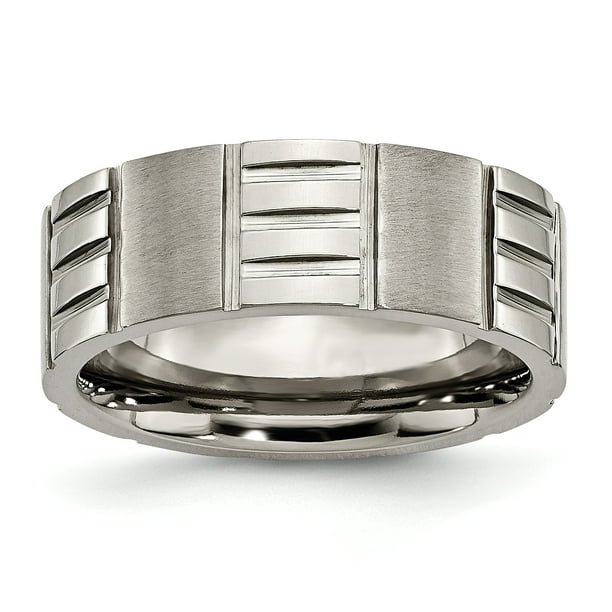 Titanium Notched 8mm Satin & Polished Band Titanium Notched 8mm Satin & Polished Band